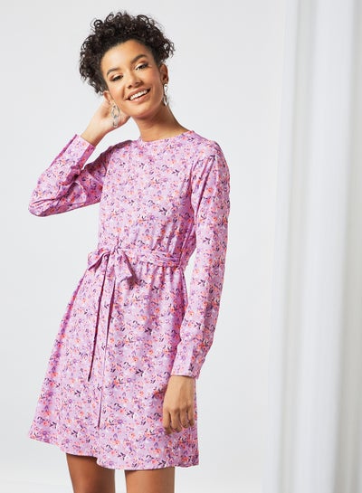 Buy Floral Print Mini Dress Pink in UAE