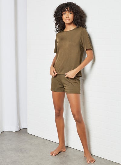 Buy Short Sleeve Pyjama Set Green in Saudi Arabia