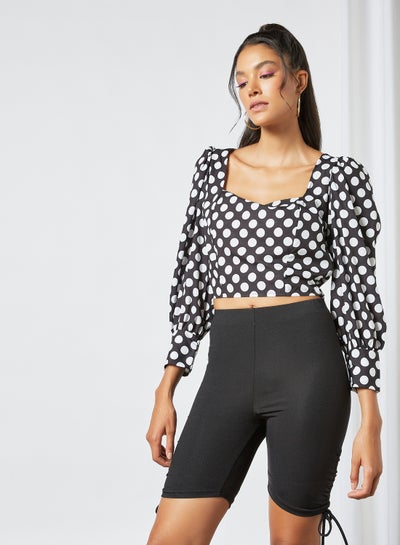 Buy Polka Dot Print Crop Top Black in UAE