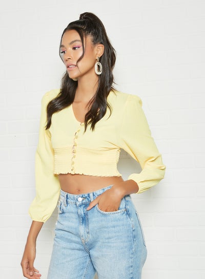 Buy Button Down Crop Top Yellow in Saudi Arabia