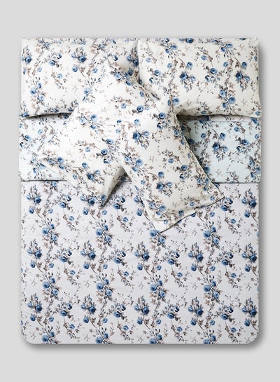 Buy 6-Piece Double Size Duvet Cover Set Cotton White/Blue in UAE