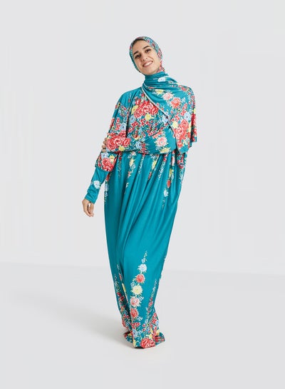 Buy Floral Printed Isdal With Hijab Blue/Green/Pink in Egypt