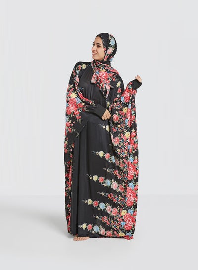 Buy Floral Printed Isdal With Hijab Black/Pink/Blue in Egypt