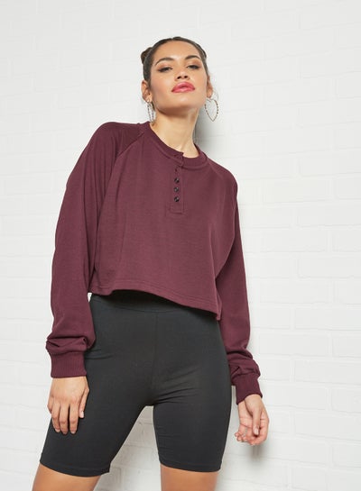 Buy Cropped Sweatshirt Maroon in Saudi Arabia