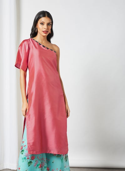 Buy Zari One Shoulder Kurta Pink in UAE