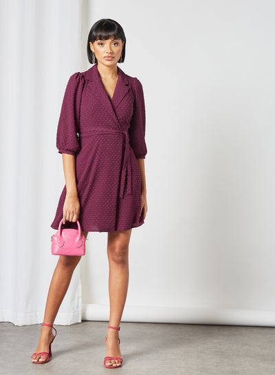 اشتري Polka Dot Print Wrap Dress Burgundy في الامارات