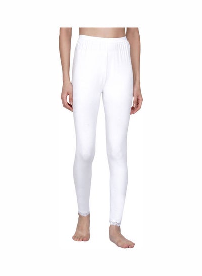 اشتري High Waist Ultra Soft Tummy Support Stretchy Leggings With Lace White في الامارات