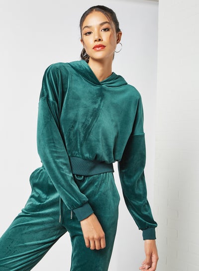 Buy Long Sleeve Cropped Hoodie Green in UAE