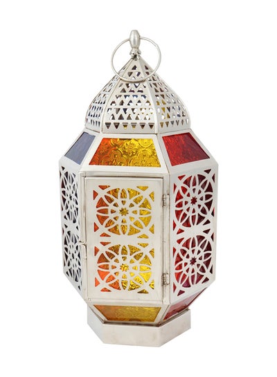 Buy Modern Ramadan Candle Lantern With Glass Unique Luxury Quality Scents For The Perfect Stylish Home Silver 21 x 21 x 40centimeter in Saudi Arabia