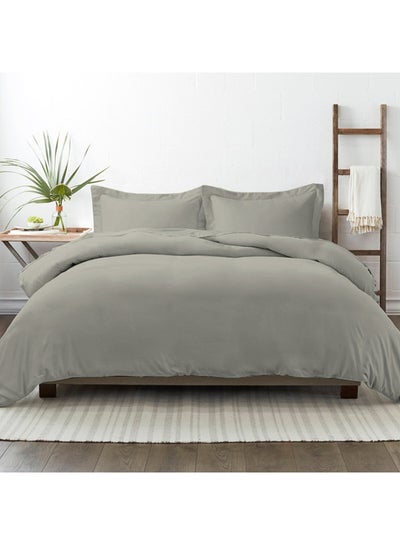 Buy 3-Piece 100% Long Staple Soft Sateen 400 Thread Count Weave Double Size Duvet Cover Set Cotton Silver 200x200cm in UAE