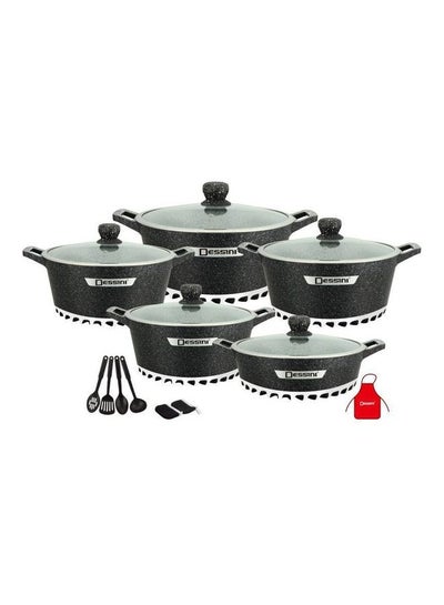 Buy 17-Pieces Granite Cookware Set Includes Casserole With Lid 24cm, Casserole With Lid 28cm, Casserole With Lid 32cm, Casserole With Lid 28cm, Shallow Casserole 7xCooking Tools Black/Clear 32cm in UAE