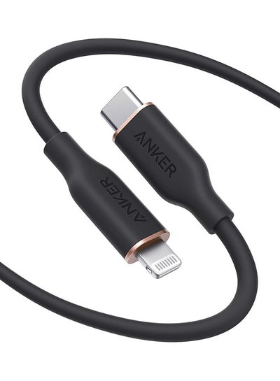 اشتري كابل باور لاين III فلو من آنكر من USB-C إلى Lightning لهاتف آيفون 12 برو ماكس و12 و11 برو وX وXS وXR و8 بلس، وسماعات آيربودز برو، (بطول 6 أقدام) [معتمد من MFi من أبل] ويدعم تقنية باور دليفري، ومصنوع من جل السيليكا أسود في مصر