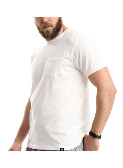 Buy Front Pocket Short Sleeves Round Neck Basic T-Shirt White in Egypt