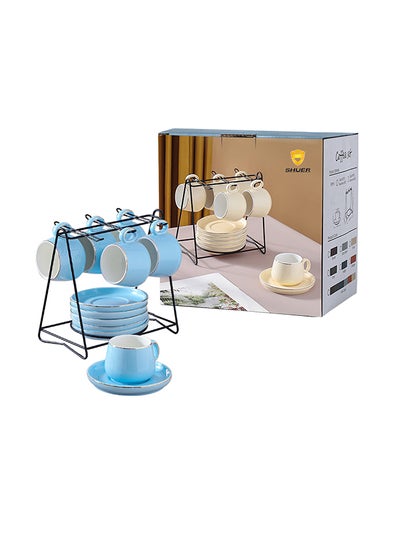 Buy 12-Piece Cup And Saucer Set With Iron Shelf Blue 9x5.5x5.5cm in Saudi Arabia