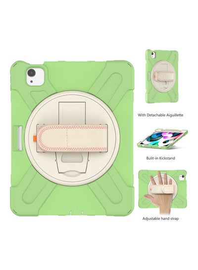 Buy Protective Case Cover For Apple iPad Air 4 with Adjustable Hand Strap Green/Beige in UAE