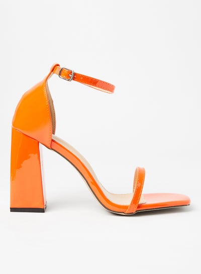 Buy Ankle Strap Block Heel Sandals Orange in Saudi Arabia