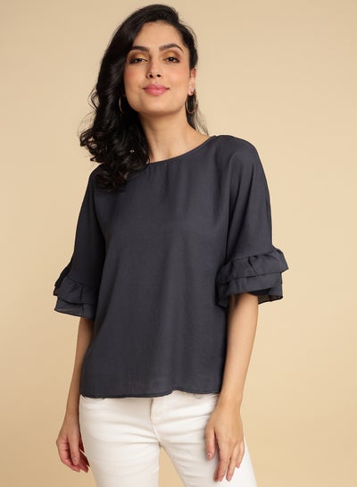 Buy Round Neck Top Black in Saudi Arabia