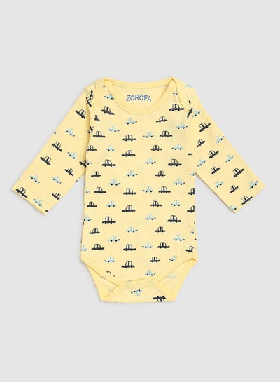 Buy Printed Round Neck Long Sleeve Bodysuit Yellow/Black/Blue in UAE