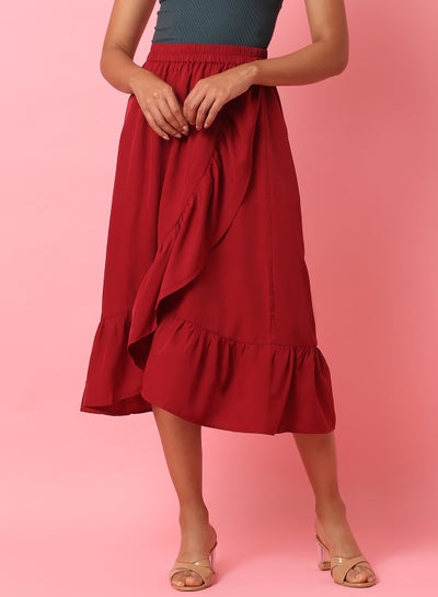 Buy Casual Midi Skirt Maroon in Saudi Arabia