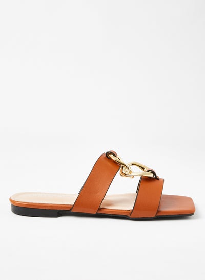 Buy Chain Detail Flat Sandals Brown in UAE