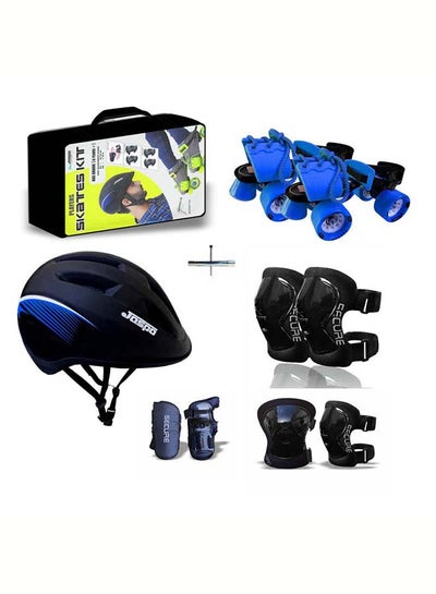 Buy Junior Roller Cruiser Skates Set Combo for 6-14 years with Helmet, Knee Guard, Elbow Guard, Wrist Guard & Skates (Blue) 10.23x10.23x7.4cm in UAE