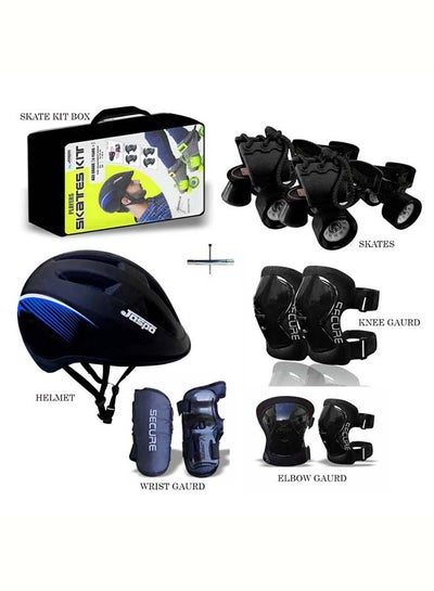 Buy Junior Roller Cruiser Skates Set Combo for 6-14 years with Helmet, Knee Guard, Elbow Guard, Wrist Guard & Skates (Black) 10.23x10.23x7.4cm in UAE