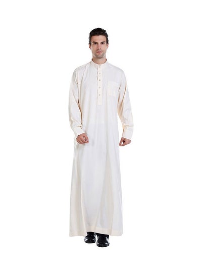 Buy Muslim Long Sleeve Kaftan Beige in UAE