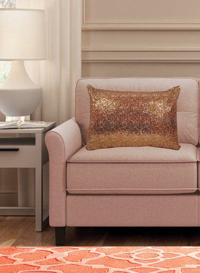 Buy HOME TOWN 100% Polyester Front Sequins And Back Polydupioni Cushion Cover With Filler Copper 30x50cm in UAE