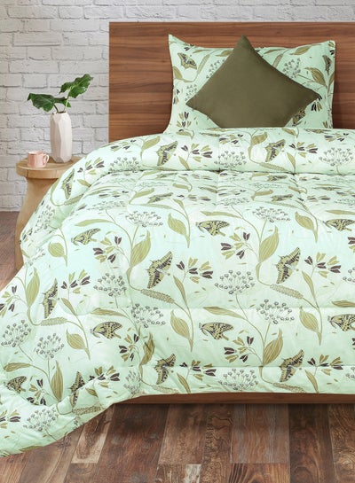 Buy Comforter Set Queen Size All Season Everyday Use Bedding Set 100% Cotton 3 Pieces 1 Comforter 1 Pillow Cover 1 Cushion Cover Light Green Cotton Light Green in Saudi Arabia