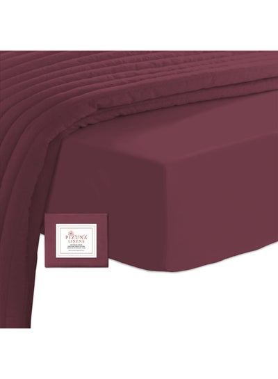 Buy Sateen Weave Twin Size Fitted Bed Sheet Cotton Burgundy Red 120x200cm in UAE