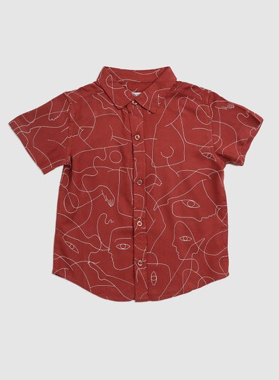 Buy Collared Neck Short Sleeve Shirt Red in UAE