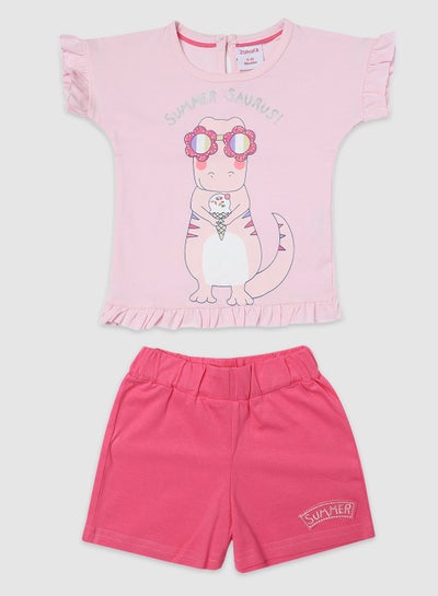 Buy Round Neck T-Shirt And Shorts Set Pink in UAE