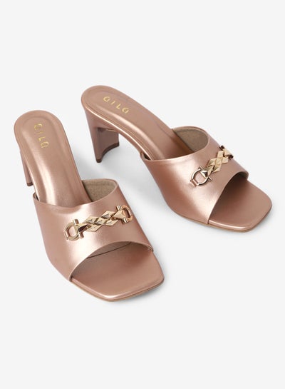 Buy Slip-On Mid Heeled Sandals Rose Gold in UAE