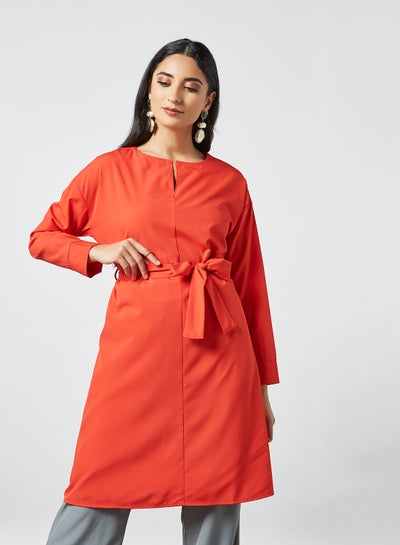 Buy Self-Tie Long Sleeves Modest Tunic Red in UAE