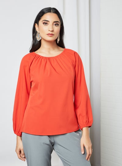 Buy Boat Neck Long Sleeves Modest Top Red in Saudi Arabia