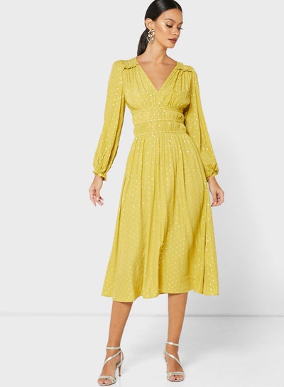Buy Shirred Detail Dress Yellow in Saudi Arabia