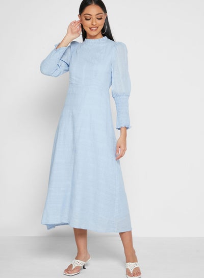 Buy Puff Sleeve A-Line Dress Blue in Saudi Arabia
