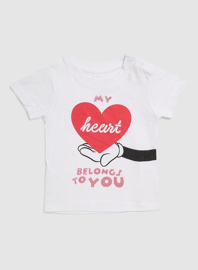 Buy Baby Girls Round Neck Short Sleeve T-Shirt White in Saudi Arabia