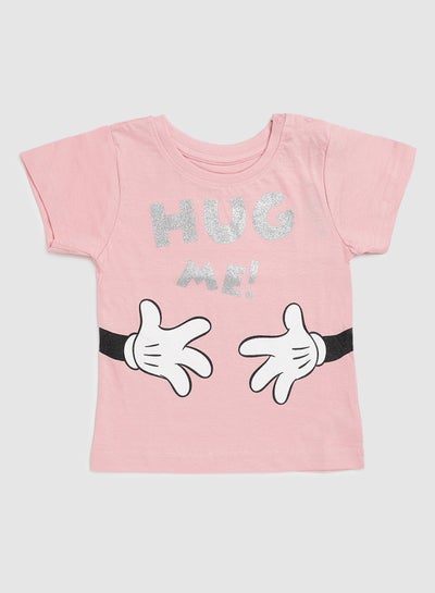 Buy Baby Girls Round Neck Short Sleeve T-Shirt Pink in UAE