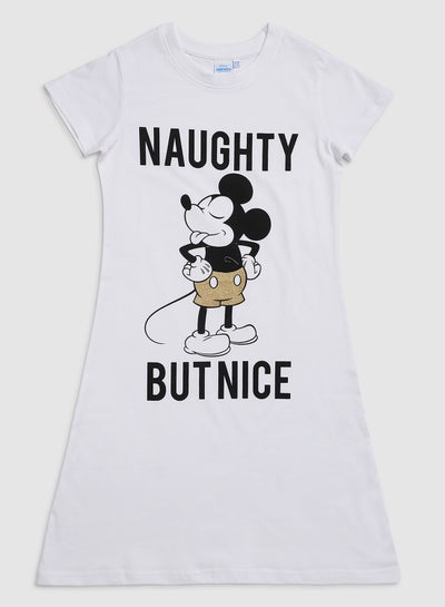 Buy Mickey Mouse Printed T-Shirt Nightdress White in Saudi Arabia