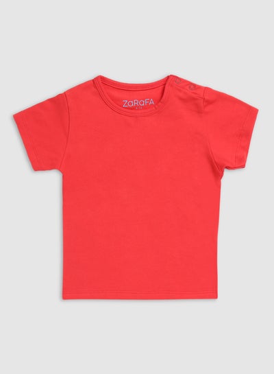 Buy Solid Round Neck T-Shirt Coral Pink in UAE