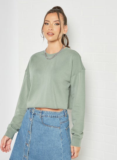 Buy Basic Cropped Sweatshirt Sage Green in Saudi Arabia