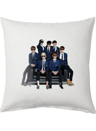 Buy BTS Artistic Printed Cushion Polyester White 40x40cm in UAE