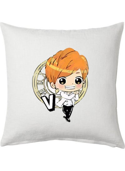 Buy BTS V Cartoon Printed Cushion Polyester White 40x40cm in UAE