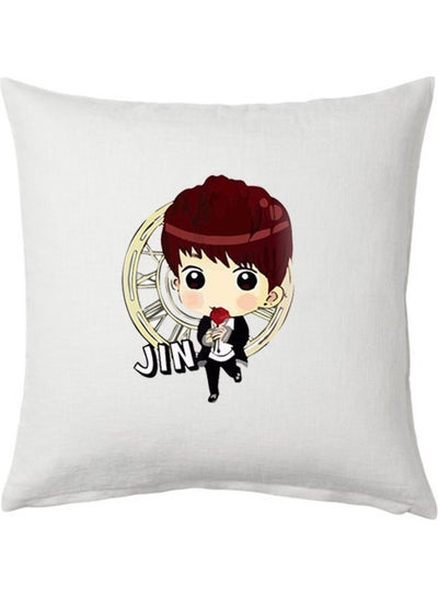 Buy BTS Jin Cartoon Printed Cushion Polyester White 40x40cm in UAE