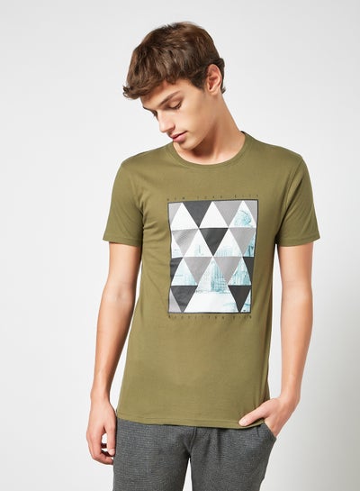 Buy Geometric Print T-Shirt Green in Saudi Arabia