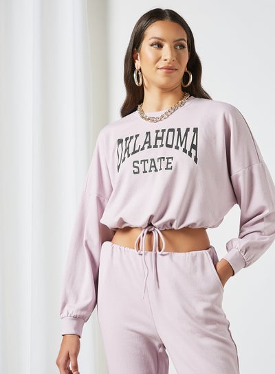 Buy Cropped Graphic Sweatshirt Purple in UAE