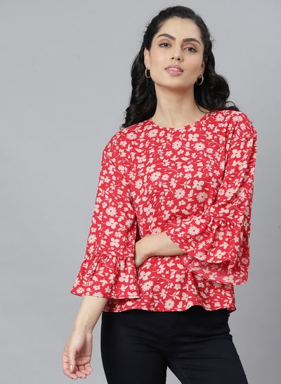 Buy Round Neck Printed Top AOP Red/Pink in Saudi Arabia