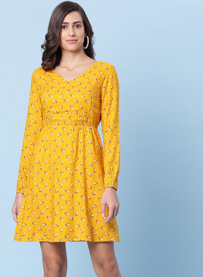 اشتري فستان قصير منقوش أصفر في السعودية