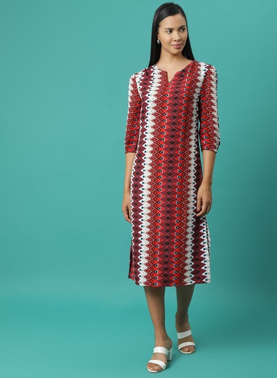 Buy Casual Printed Midi Dress Multicolour in Saudi Arabia